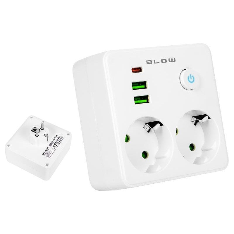 ADATTATORE CON 2 PRESE SCHUKO + 2 USB + 2 TYPE-C CON
INTERRUTTORE BIANCO