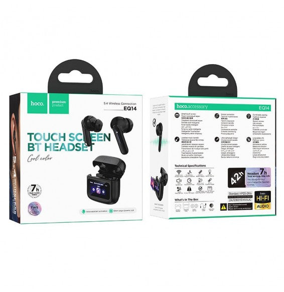AURICOLARI BLUETOOTH HOCO EQ14 CON DISPLAY TOUCH
SCREEN NERI