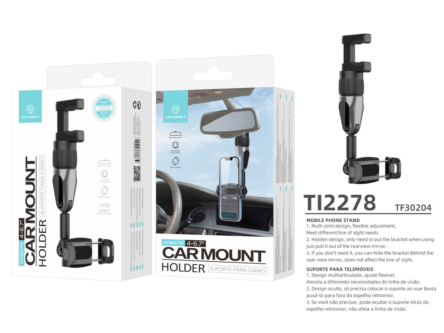 Supporto da specchietto auto universale per smartphone nero