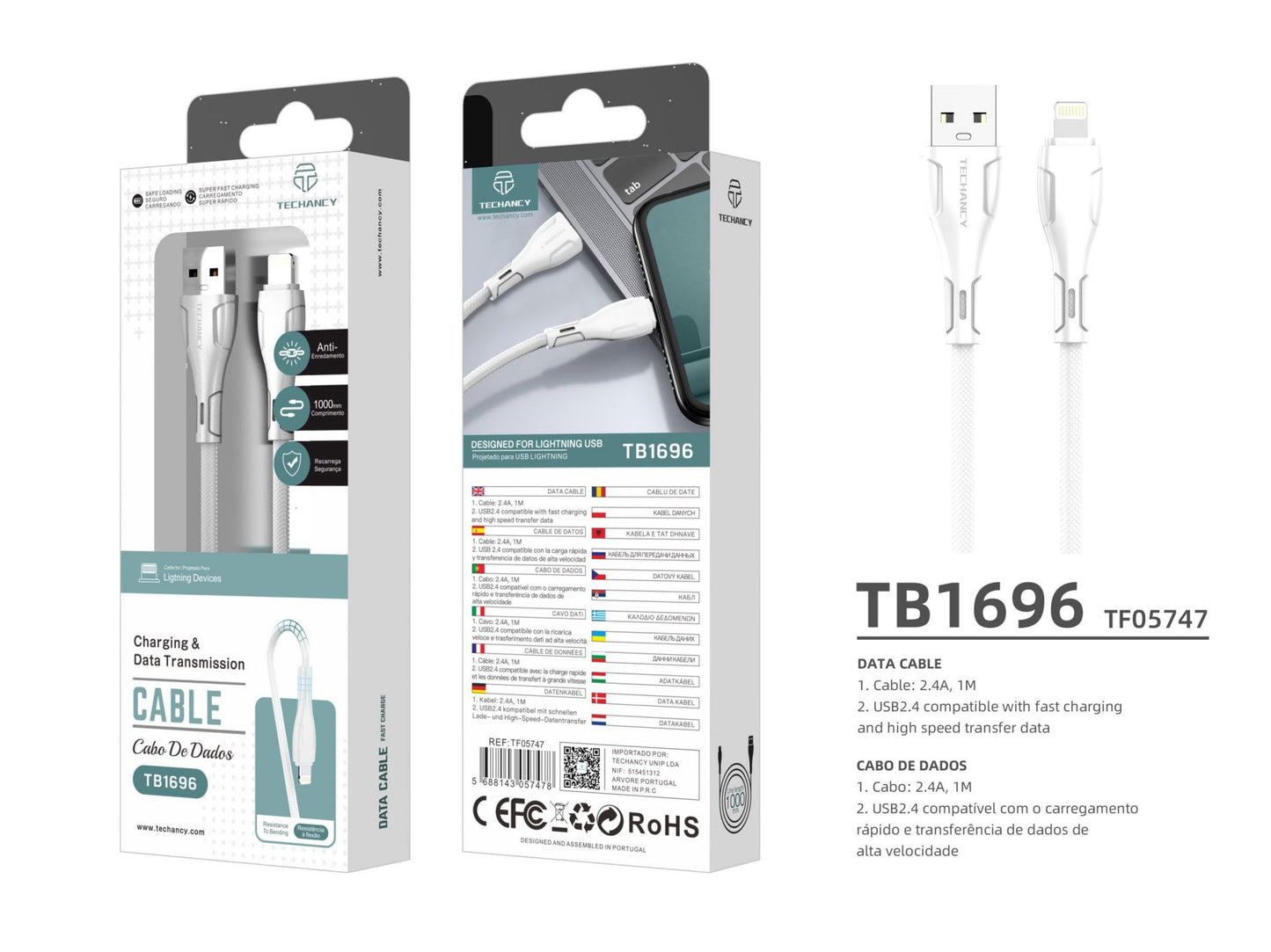 Cavo USB per Ip 7/8/Xs/11/12/13/14 1M 2.4A Bianco