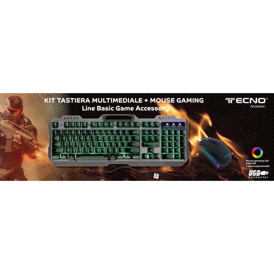 TECNO KIT TASTIERA+MOUSE GAMINGCON FILO LED RGB USB TC-BG2006