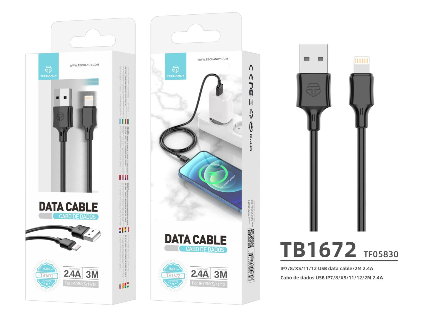 Cavo Dati Pvc 3Metri Lightning Black
2.4A