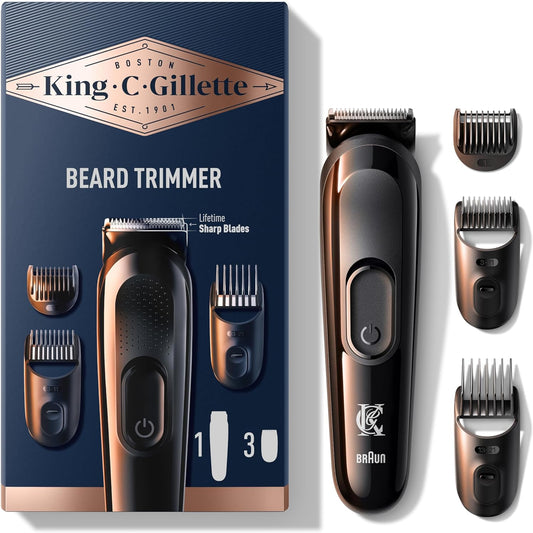 King C. Gillette Kit REGOLABARBA UOMO, 1 Testina, 3 Pettini Regolatori,
1 Spazzolina, 1 Caricatore, RASOIO BARBA ELETTRICO